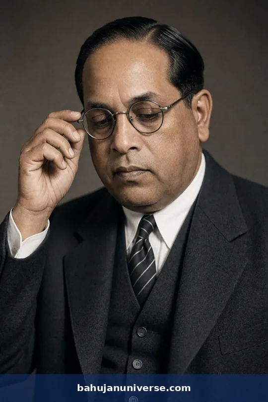AI-generated portrait of Dr B. R. Ambedkar adjusting his glasses