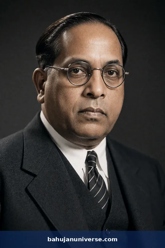 AI-generated close-up portrait of Dr B. R. Ambedkar, serious expression