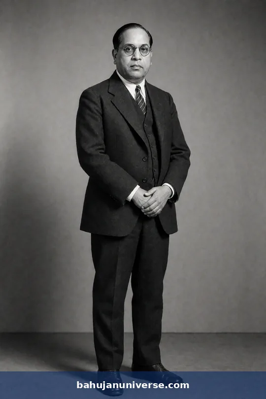 AI-generated full-length portrait of Dr B. R. Ambedkar standing