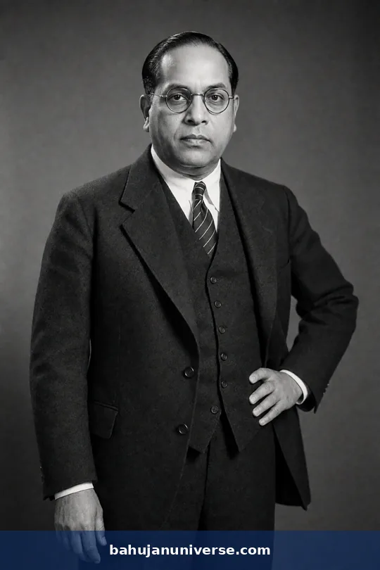 AI-generated portrait of Dr B. R. Ambedkar standing with a hand on his hip