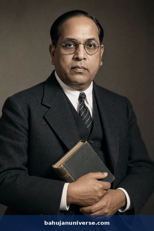 AI-generated portrait of Dr B. R. Ambedkar holding a book to his chest