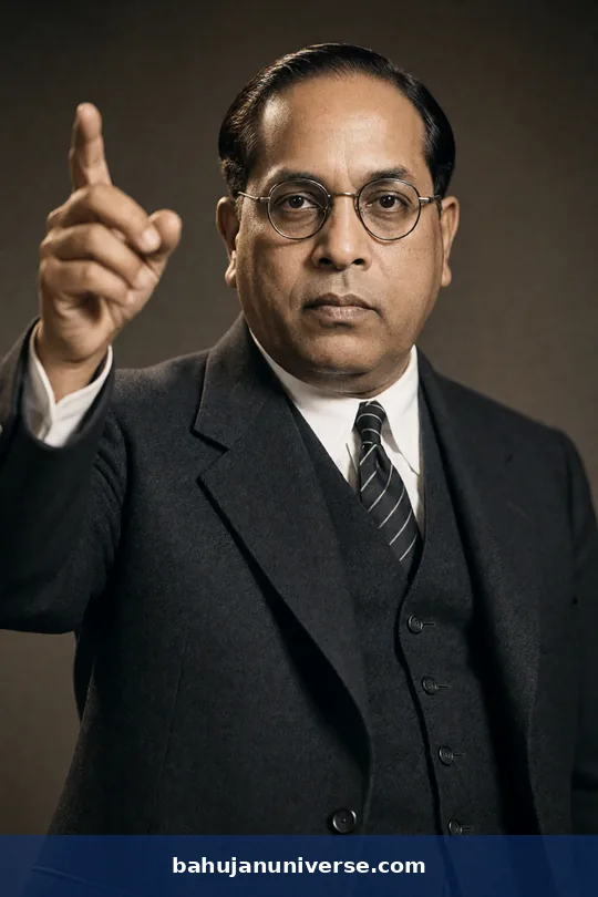 AI-generated portrait of Dr B. R. Ambedkar pointing forward